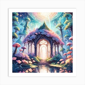 A Fantasy Forest With Twinkling Stars In Pastel Tone Square Composition 179 Art Print