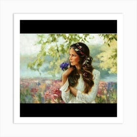 Girl With Flowers 2 Art Print