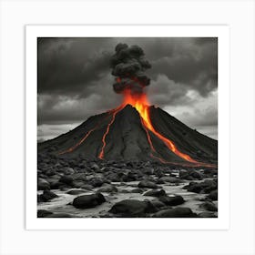 Black And White Image Of A Volcano Art Print