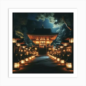 Lit Up Pagoda At Night Art Print