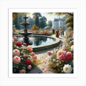 Rose Garden With The Fountain, Acrylic Style Painting 16 Art Print