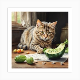 LDXl Cat and Vegetables Art Print