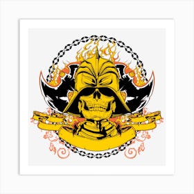 Warrior Samurai Euclidean Graphy Illustration Gold Skull Art Print