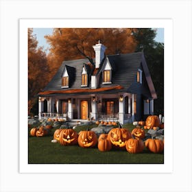 Halloween House With Pumpkins 1 Art Print