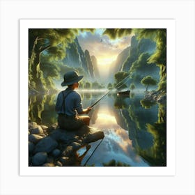 Fishing In A Lake Art Print