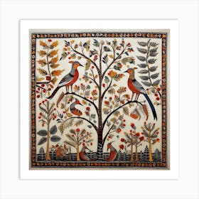 Birds On A Tree Madhubani Painting Indian Traditional Style 2 Art Print