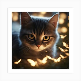 Cat With Butterflies Art Print