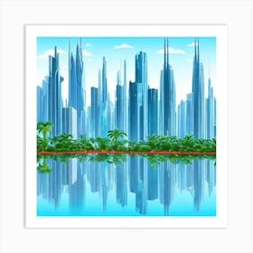 Cityscape With Palm Trees Art Print