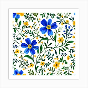 Blue And Yellow Flowers 2 Art Print