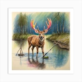 Deer Fishing 6 Art Print