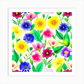 Watercolor Flowers Seamless Pattern Art Print