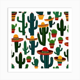 Mexican Cactus Pattern 16 Art Print