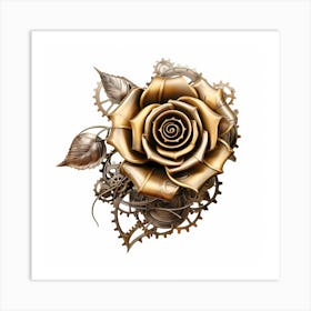 Golden Steampunk Rose Art Print