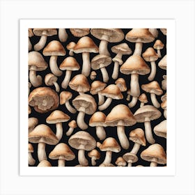 Mushrooms On Black Background 3 Art Print