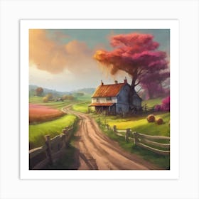 Natural Landscape, A Road To A Picturesque Farm Art Print