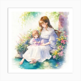 Beautiful Woman Holding Her Baby Girl And Art Print