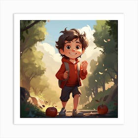 Boy Walking Through The Woods Art Print