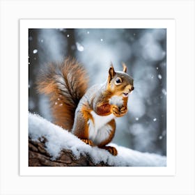 Squirrel In The Snow 3 Art Print