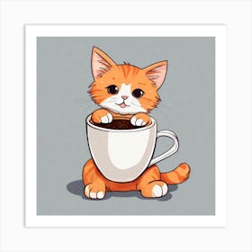 Cute Orange Kitten Loves Coffee Square Composition 31 Art Print