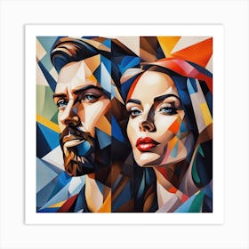 Abstract Portrait Of A Man And Woman Art Print