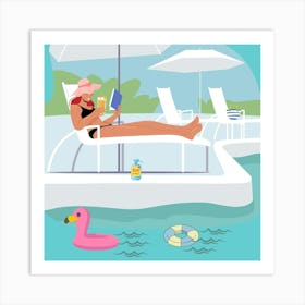 Woman Relaxing At The swimming Pool Art Print