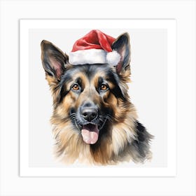German Shepherd Santa Hat Art Print