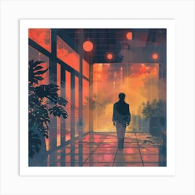 Man Walking Through A Hallway Art Print