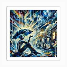 Rain In The City,Umbrella Parade Art Print