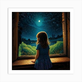 1000014491 Portrait of little girl looking into dark art print. Art Print