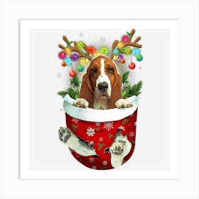 Basset Hound Snow Pocket Dogs Christmas Pocket Art Print