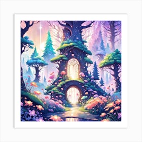 A Fantasy Forest With Twinkling Stars In Pastel Tone Square Composition 338 Art Print