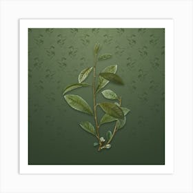 Vintage Grey Willow Botanical on Lunar Green Pattern Art Print