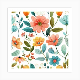 Watercolor Floral Seamless Pattern Art Print