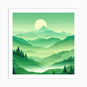 Misty mountains background in green tone 177 Art Print