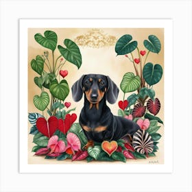 Black Dachshund in the Garden Art Print