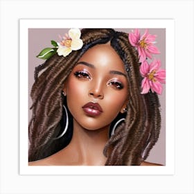 Portrait Of A Black Woman With Flowers Art Print