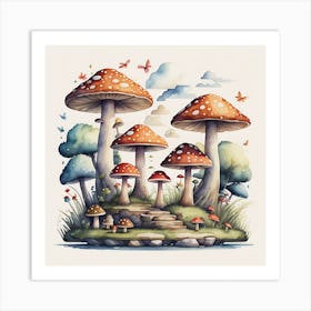 Watercolor Mushroom Painting Art Print