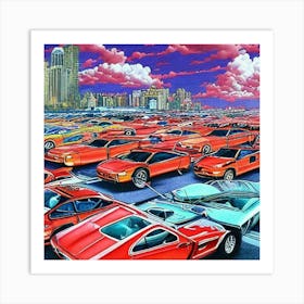 Cars In A Parking Lot Art Print