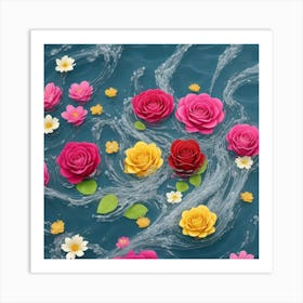 Dreamshaper V7 Splashing Water Clip Art Of Flowers And Roses A 0 (1) (1) Art Print