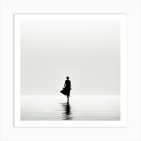 Silhouette Of A Woman In The Water, A Single Fluid Line Forming A Silhouette Art Print