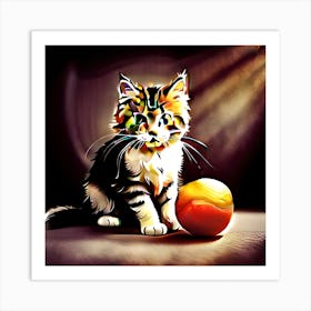 Cat With Apple Art Print