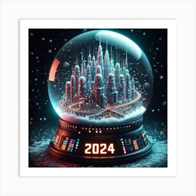 A futuristic snow globe of 2024 Art Print