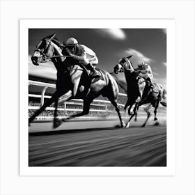 Black And White Horse Racing 1 Art Print