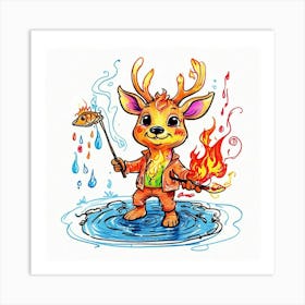 Deer In The Water 15 Art Print