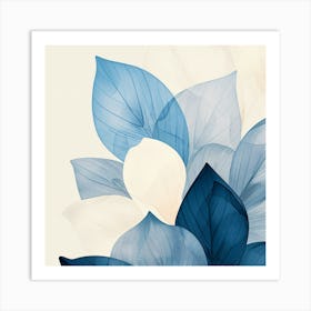 Blue And White Leaves Art Print