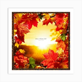 An Array Of Sun Kissed Leaves In Blazing Autumn Hues Captured Within An Ornate Seasonal Frame With (1) Art Print