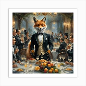 Fox At The Dinner Party Art Print