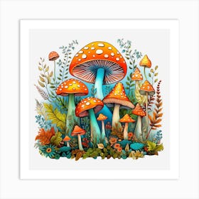 Mushrooms In The Forest 3 Art Print