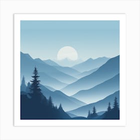 Misty mountains background in blue tone 59 Art Print
