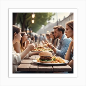 Side View People Eating Outdoors 1 Art Print